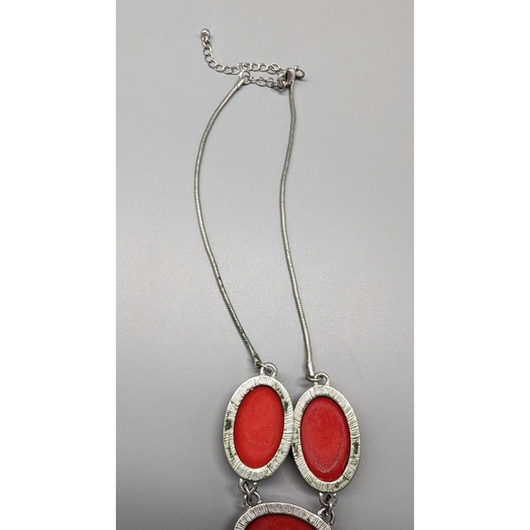 Red Acrylic Necklace Bracelet Set Pendant Silver Tone Chain Adjustable Necklace - Picture 4 of 10